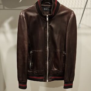 Gucci Brown Bomber Jacket with Ribbed Cuffs and Waistband